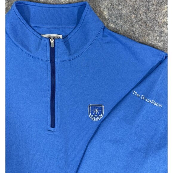 Peter Millar Mens Perth Performance 1/4 Zip Size XL Blue Boca Raton Golf Club - Picture 1 of 13
